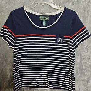 Lauren Active Ralph Lauren Top XL Blue White cotton short sleeve